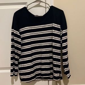 Long sleeved, navy blue with white stripes